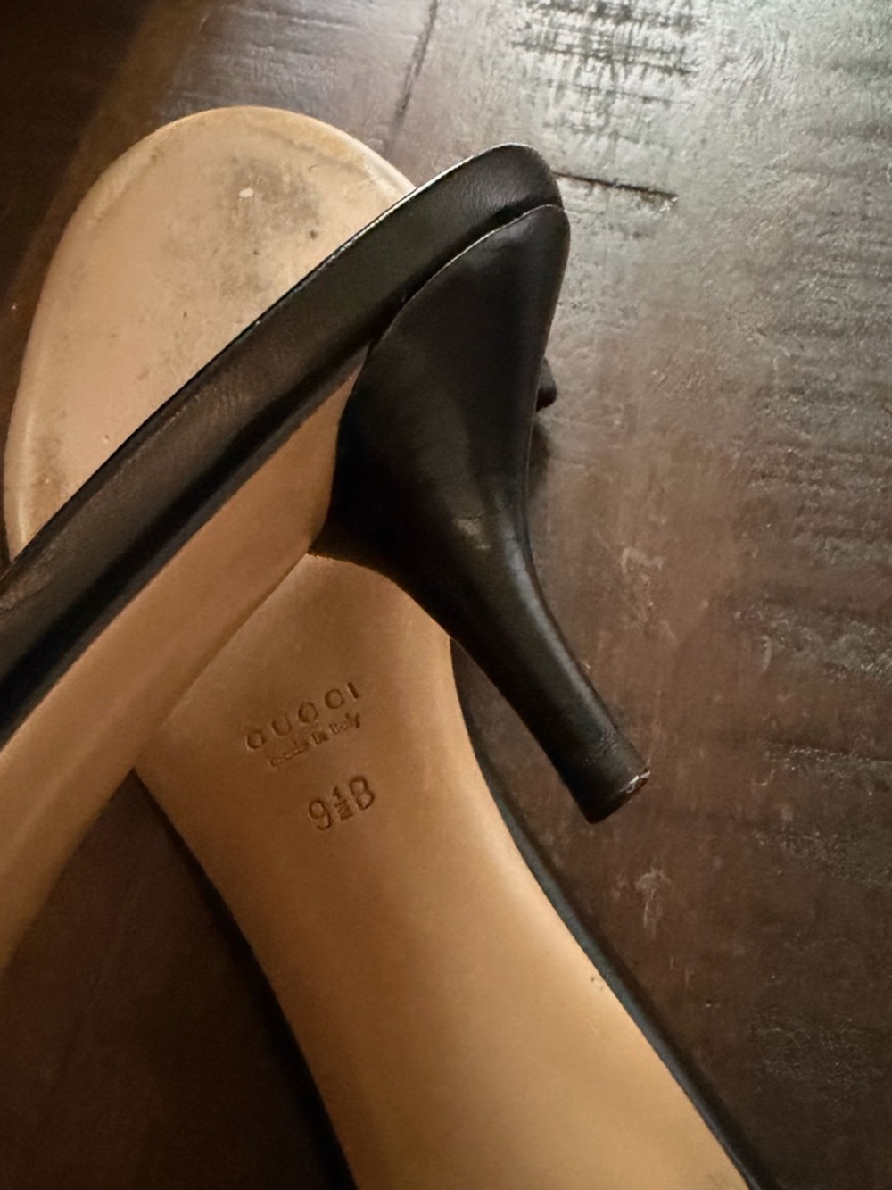 EUC Gucci Logo Mule Black Print Scarf Weave In The Strap Kitten Heel Size 9.5 - Picture 9 of 11